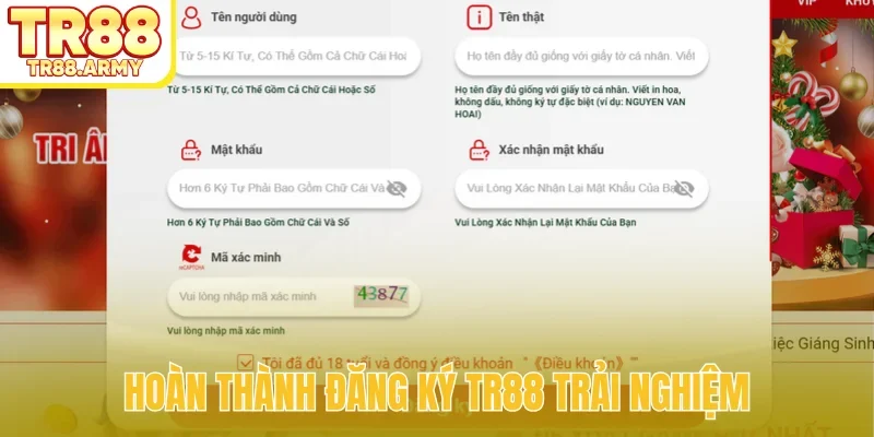 Hoàn thành đăng ký TR88 trải nghiệm